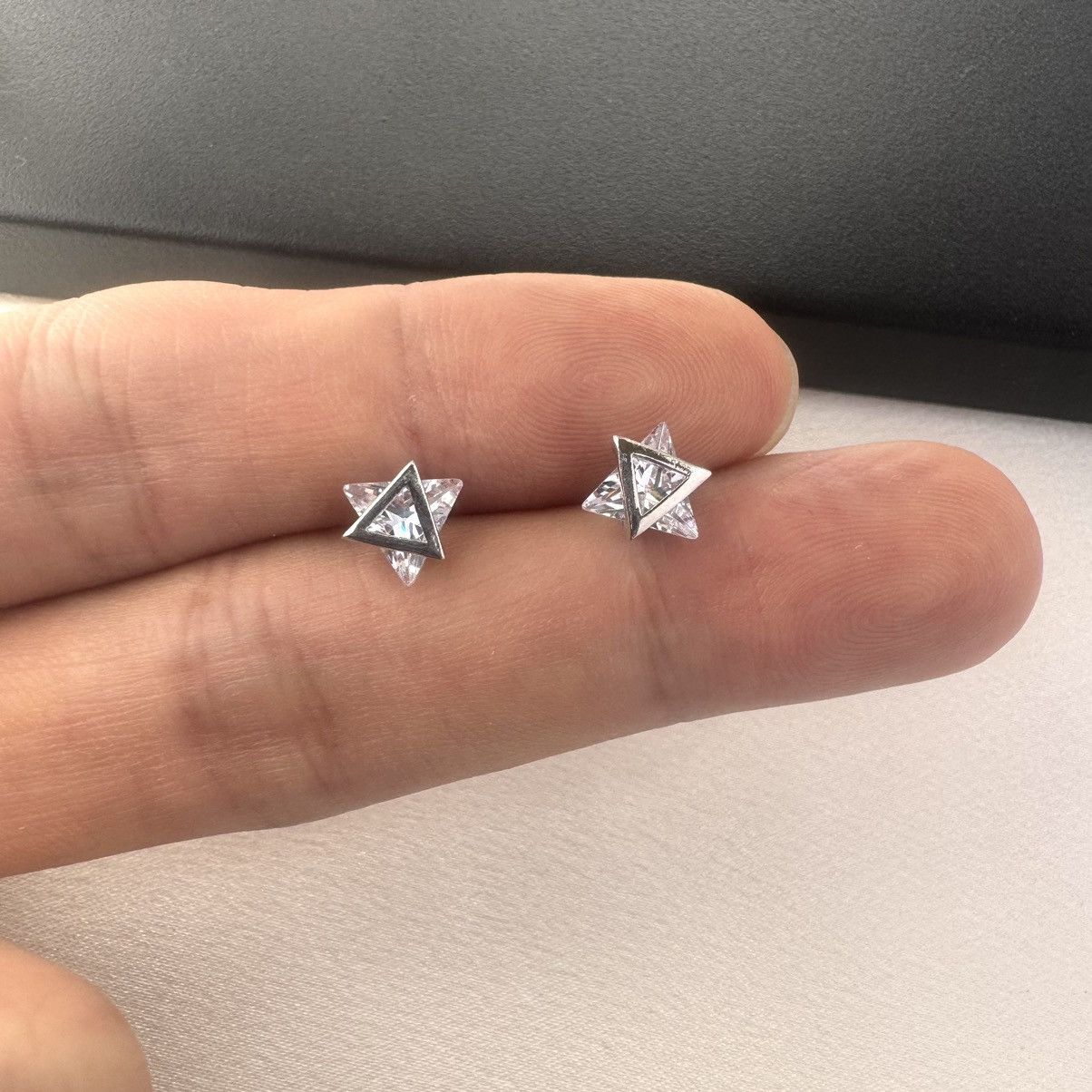 Designer 8mm Geometric Triangle CZ Stud Earrings for Men Women Size ONE SIZE - 6 Thumbnail