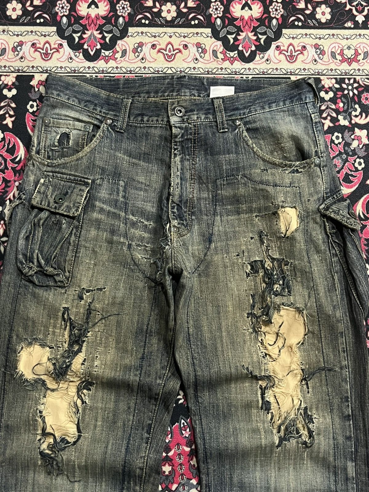 MasterPiece ⚡️Destroy⚡️Masterpiece Tactical Cargo Trashed Double Knee Jean Size US 33 - 5 Thumbnail