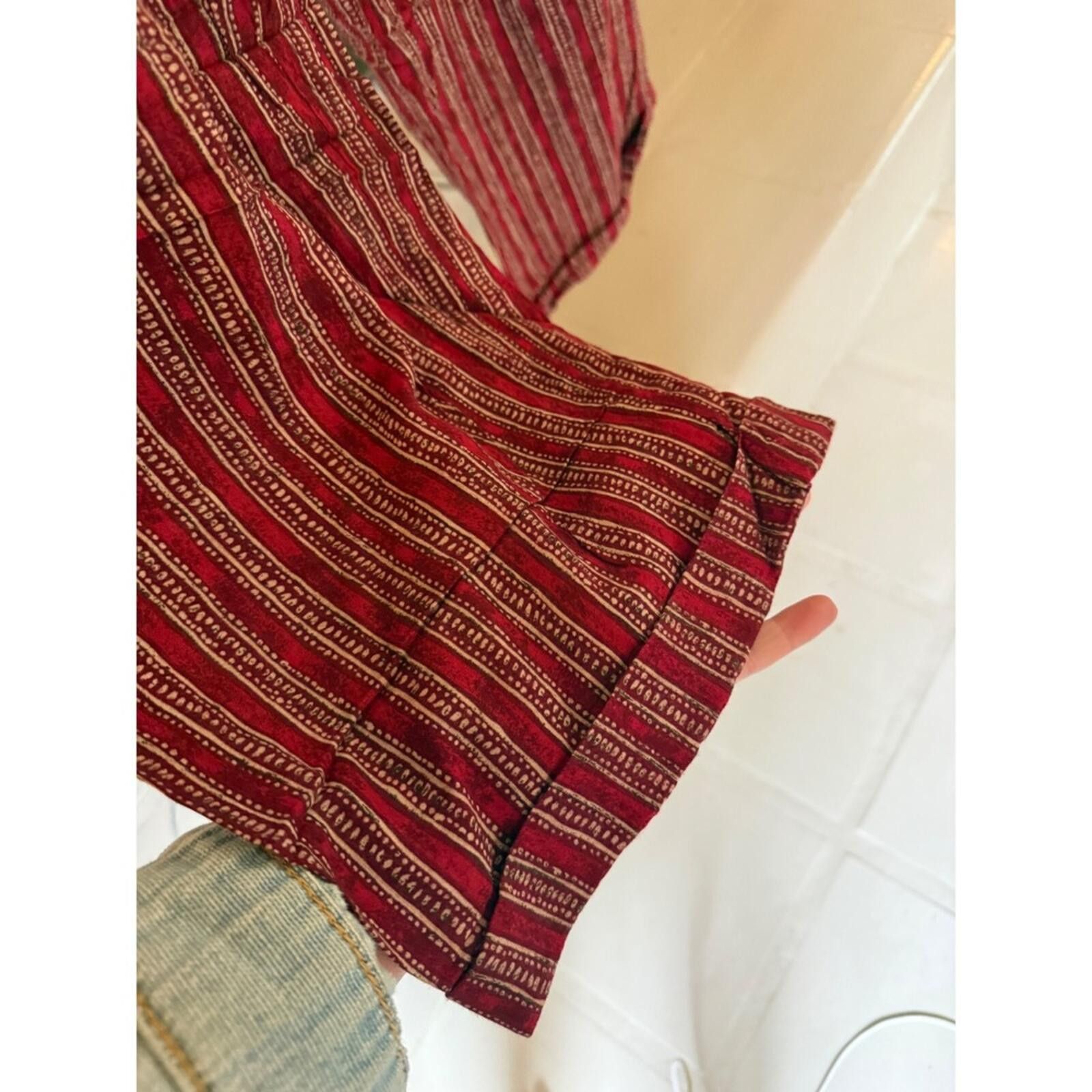Other Vintage Norton McNaughton Burgundy Striped Rayon Wide Leg 16 Size 38" / US 16 / IT 52 - 5 Thumbnail