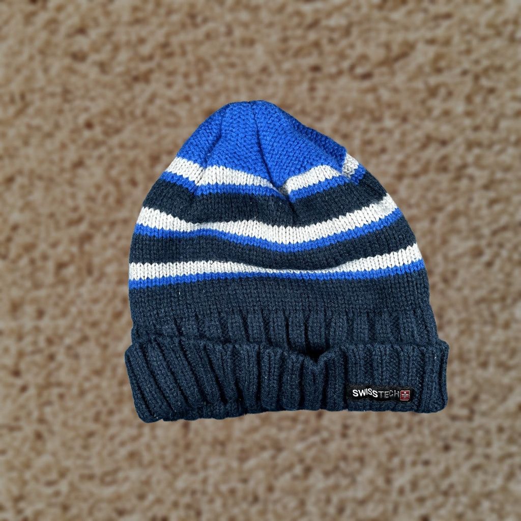 Vintage Swiss Tech Beanie Mens One Size Blue Striped Fleece Lined Knit Winter Hat Size US M / EU 48-50 / 2 - 1 Thumbnail