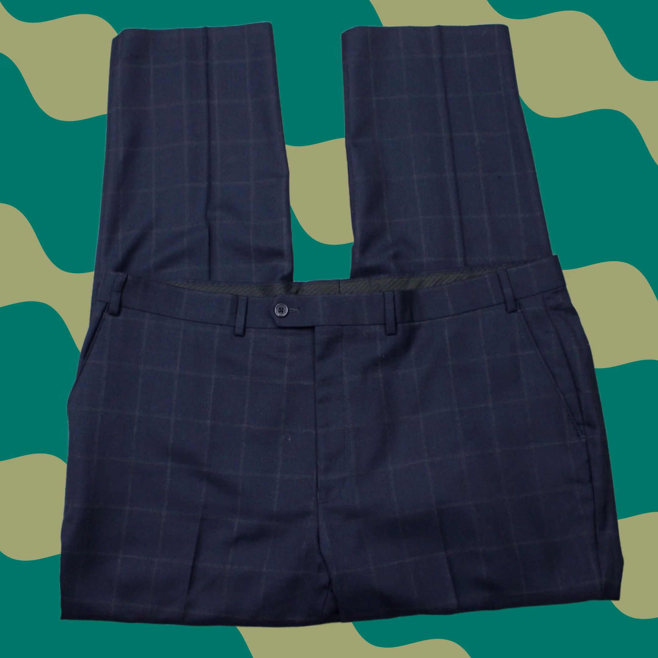 Ralph Lauren LAUREN Ralph Lauren Pants Mens 42x32 Blue Windowpane Wool Polyester Flat Front Dress Pants Regular Rise Straight 42 in Inseam 32 in Size US 42 / EU 58 - 1 Thumbnail