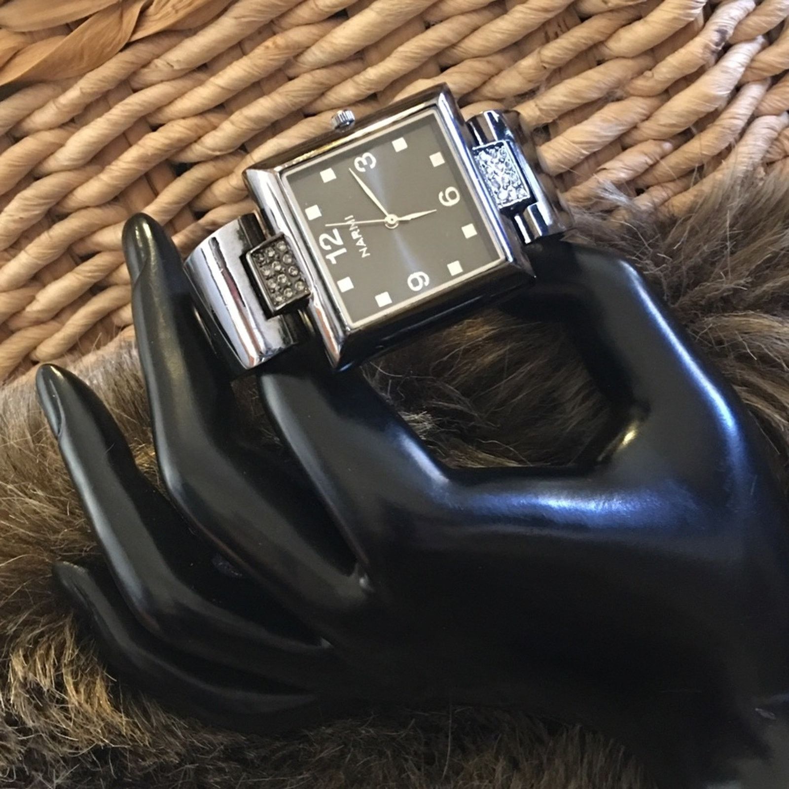 Jewelry Ladies Narmi dark chrome rhinestone cuff watch Size ONE SIZE - 1 Thumbnail