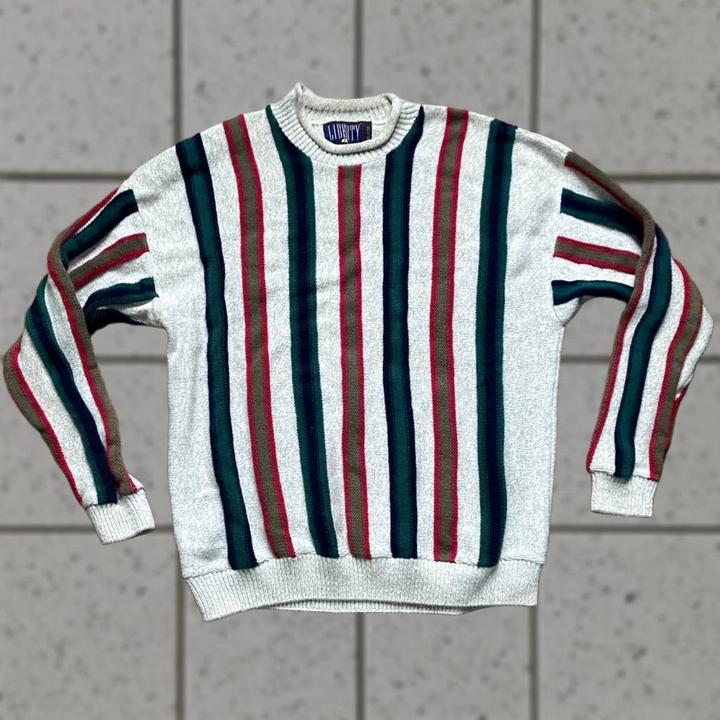 Vintage VINTAGE Liberty Sweater Shirt Men XL Gray 90s Knit Roll Neck Plaited United Statesmade Knit Cotton Stripes Size US XL / EU 56 / 4 - 1 Thumbnail