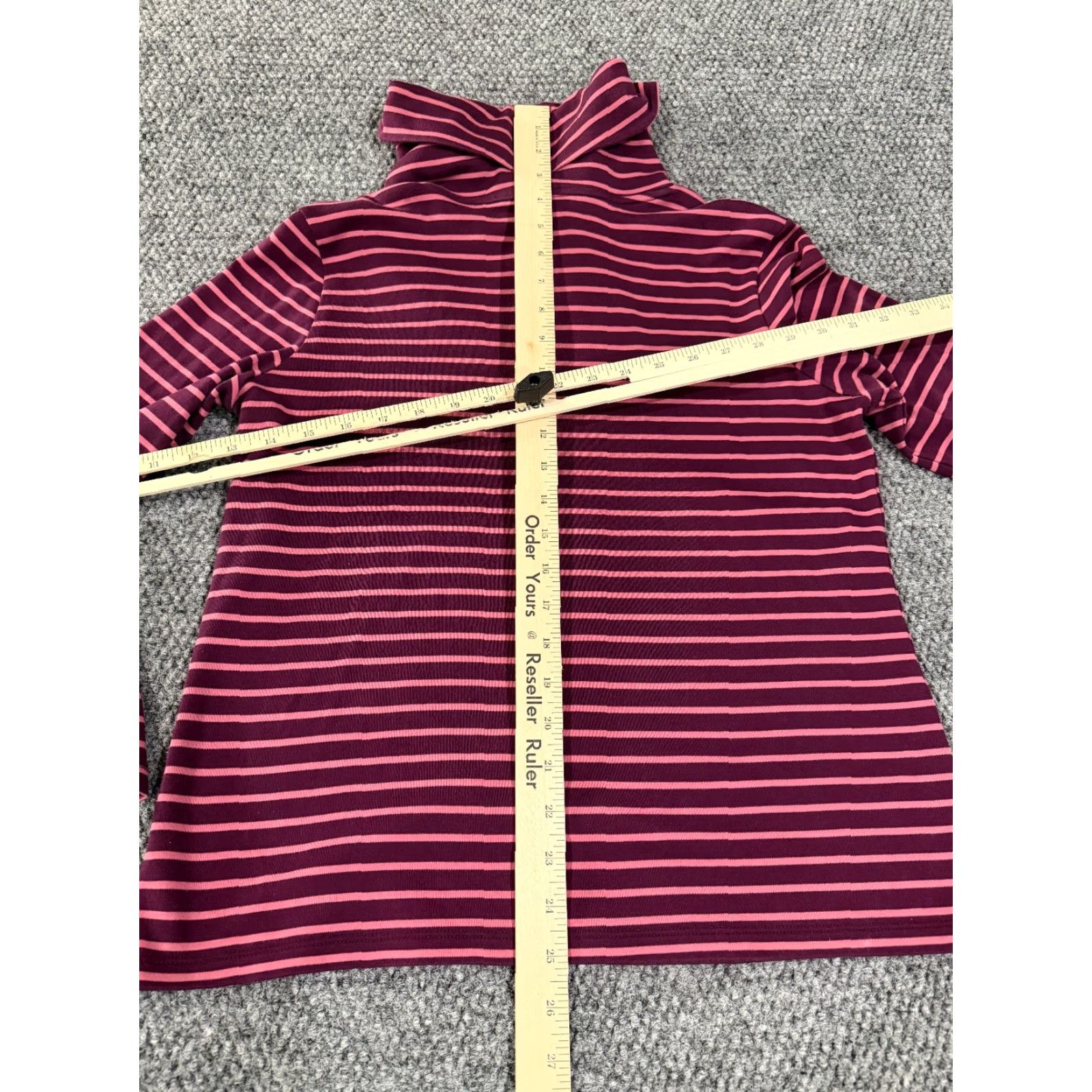 Vintage LL Bean Sweater Womens Petite Medium Purple Pink Striped Cardigan Crewneck Cotton Knit Raglan Long Sleeve Turtleneck Buttonless Size M / US 6-8 / IT 42-44 - 7 Thumbnail