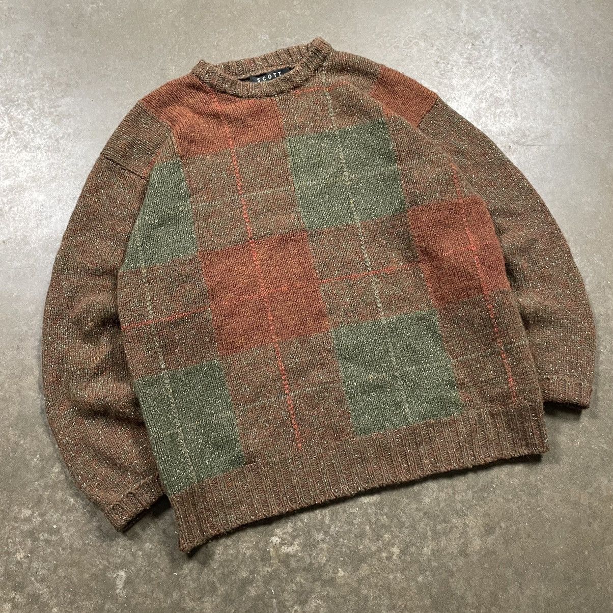 Vintage Vintage Plaid Silk Wool Sweater Grunge Brown Green Plaid Size US L / EU 52-54 / 3 - 2 Thumbnail