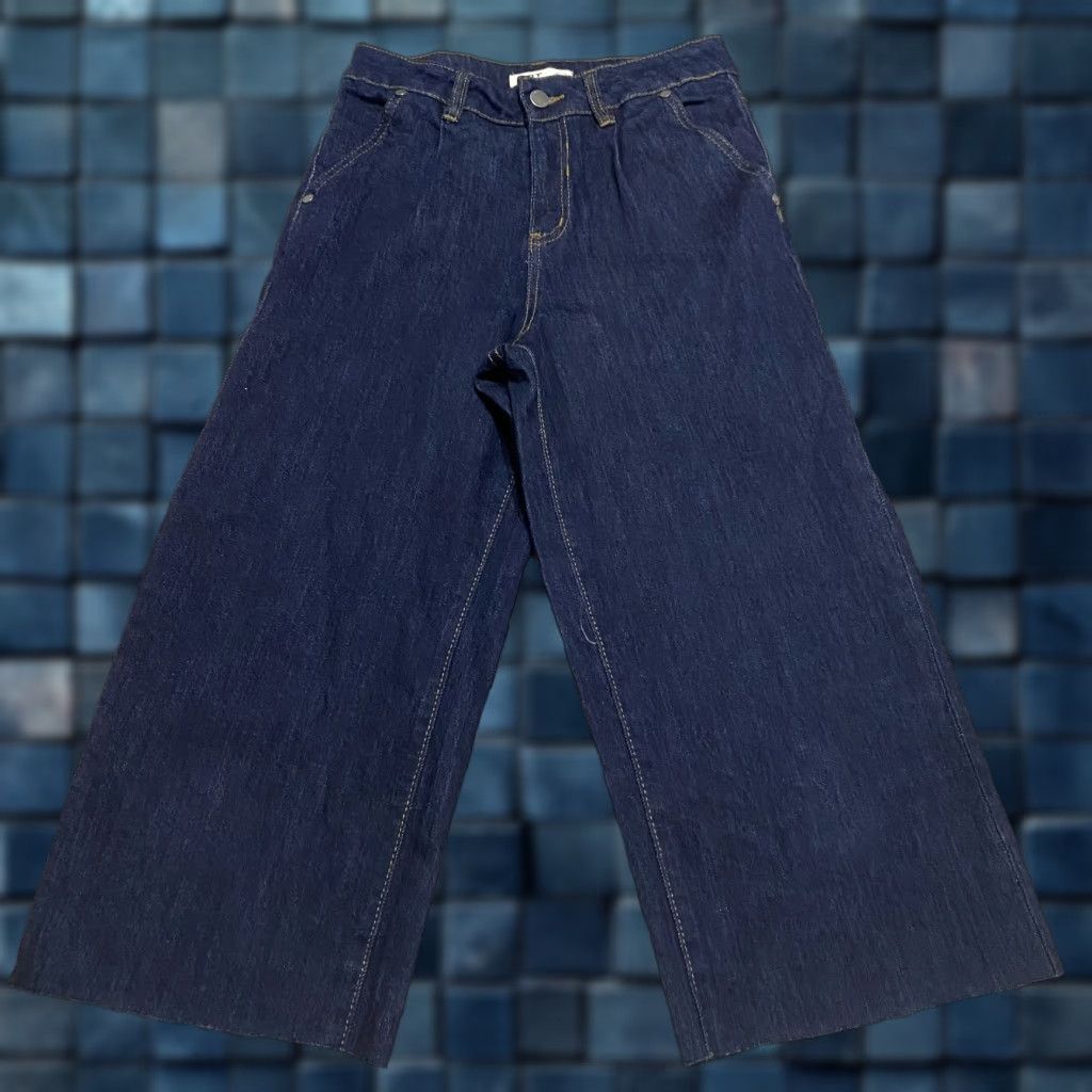 Vintage OAT New York Jeans Womens 2 Blue Denim Wide Leg High Rise Raw Hem Cropped Crop Wide-Leg Jeans Womens M2 LOY? Size 26" / US 2 / IT 38 - 1 Thumbnail