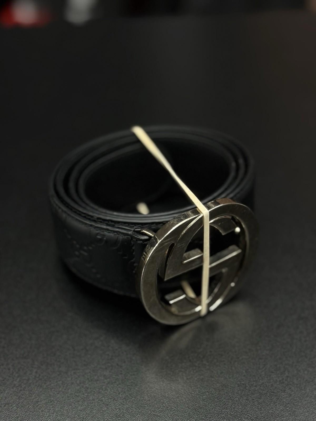Gucci GG Canvas Wide Leather Belt In Black Size 90/36