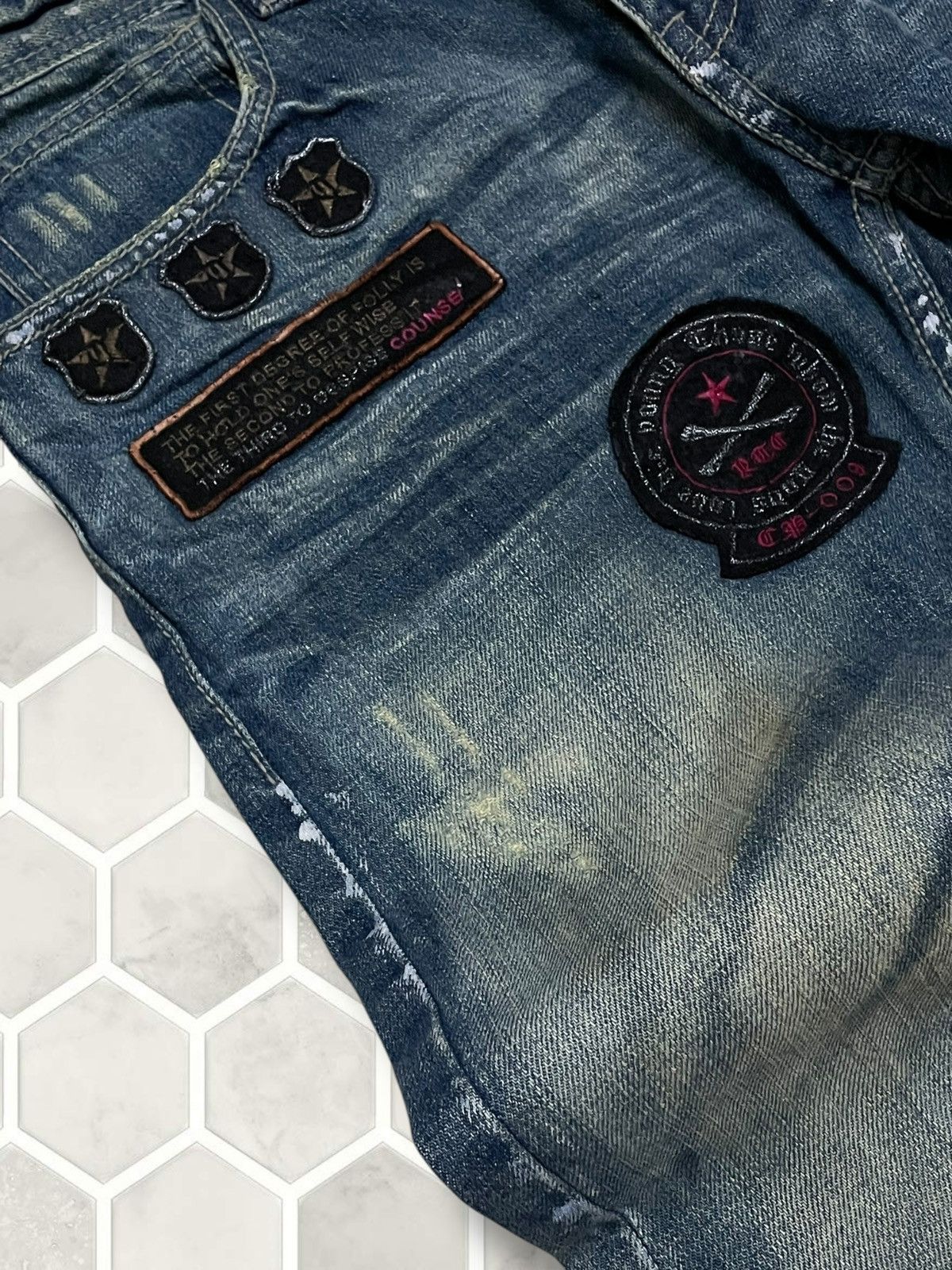 Hysteric Glamour Vintage Authentic Designer Bullet Noise Patchwork Denim Size US 30 / EU 46 - 9 Thumbnail