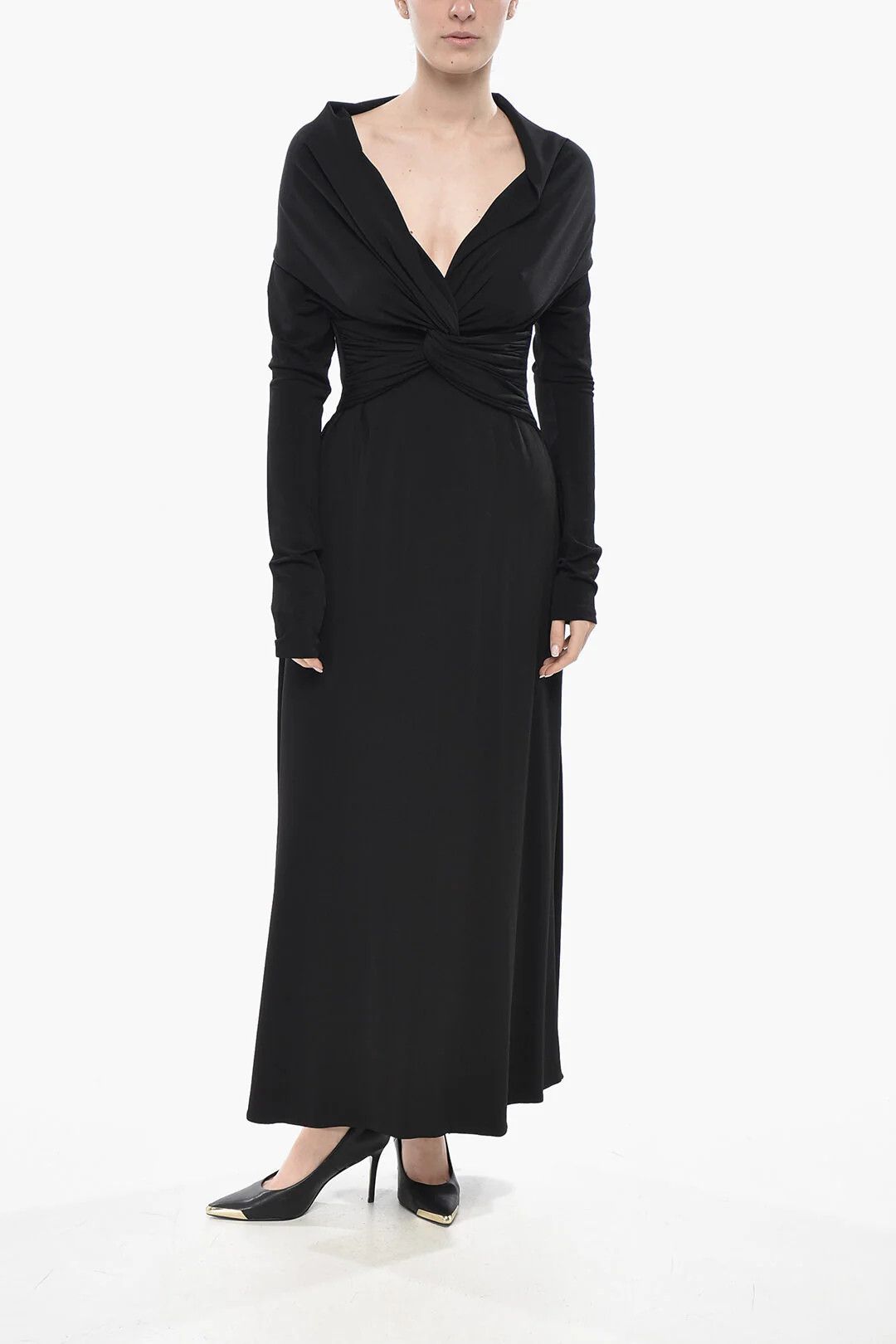KHAITE og1mm0426 Viscose Flared Dress in Black Size L / US 10 / IT 46 - 1 Thumbnail
