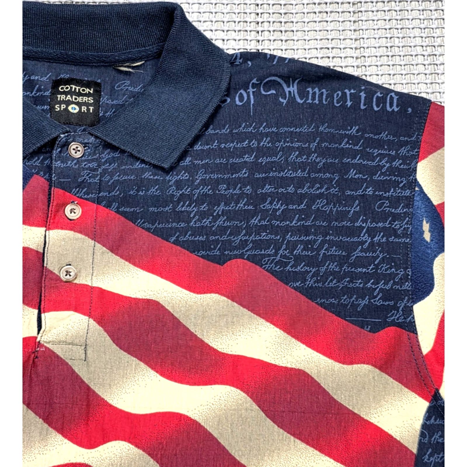 Cotton Traders Cotton Traders Sport Polo Shirt Men L Red White Blue Allover American Patriotic 4th of July Flag Casual Polo Shirt Men L to 4th of July Mens Size US L / EU 52-54 / 3 - 4 Thumbnail