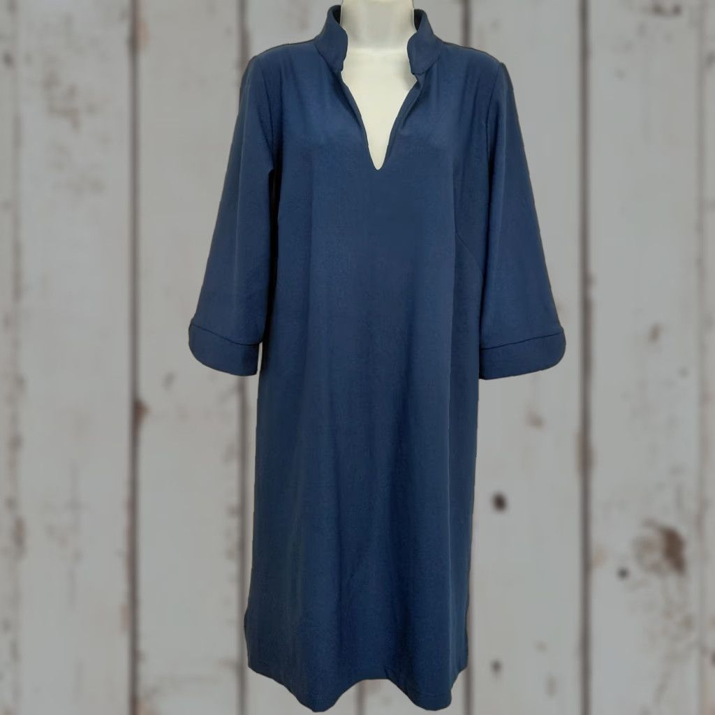 Vintage Katherine Way Shift Dress Womens XL Blue 3/4 Sleeve UPF 50+ Knit Nylon Spandex Dress Knee Length Casual Travel Size XL / US 12-14 / IT 48-50 - 1 Thumbnail