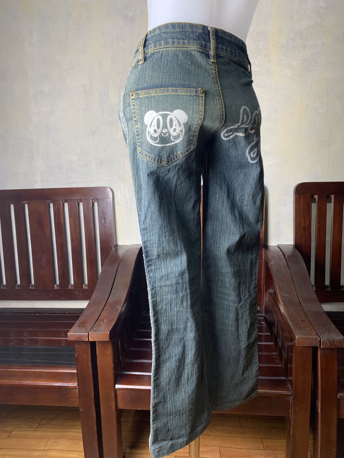 Angel Blue y2k Lovers House Japan Washed Flared Cute Icon Jeans Pants Size 24" / US 00 / IT 34 - 2 Thumbnail