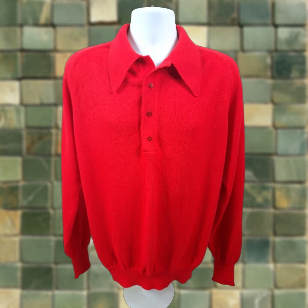JCPenney VINTAGE JCPENNEY SWEATER Red MENS Large Tall LT Collared Knit Pullover Collection S4C Size US L / EU 52-54 / 3 - 1 Thumbnail