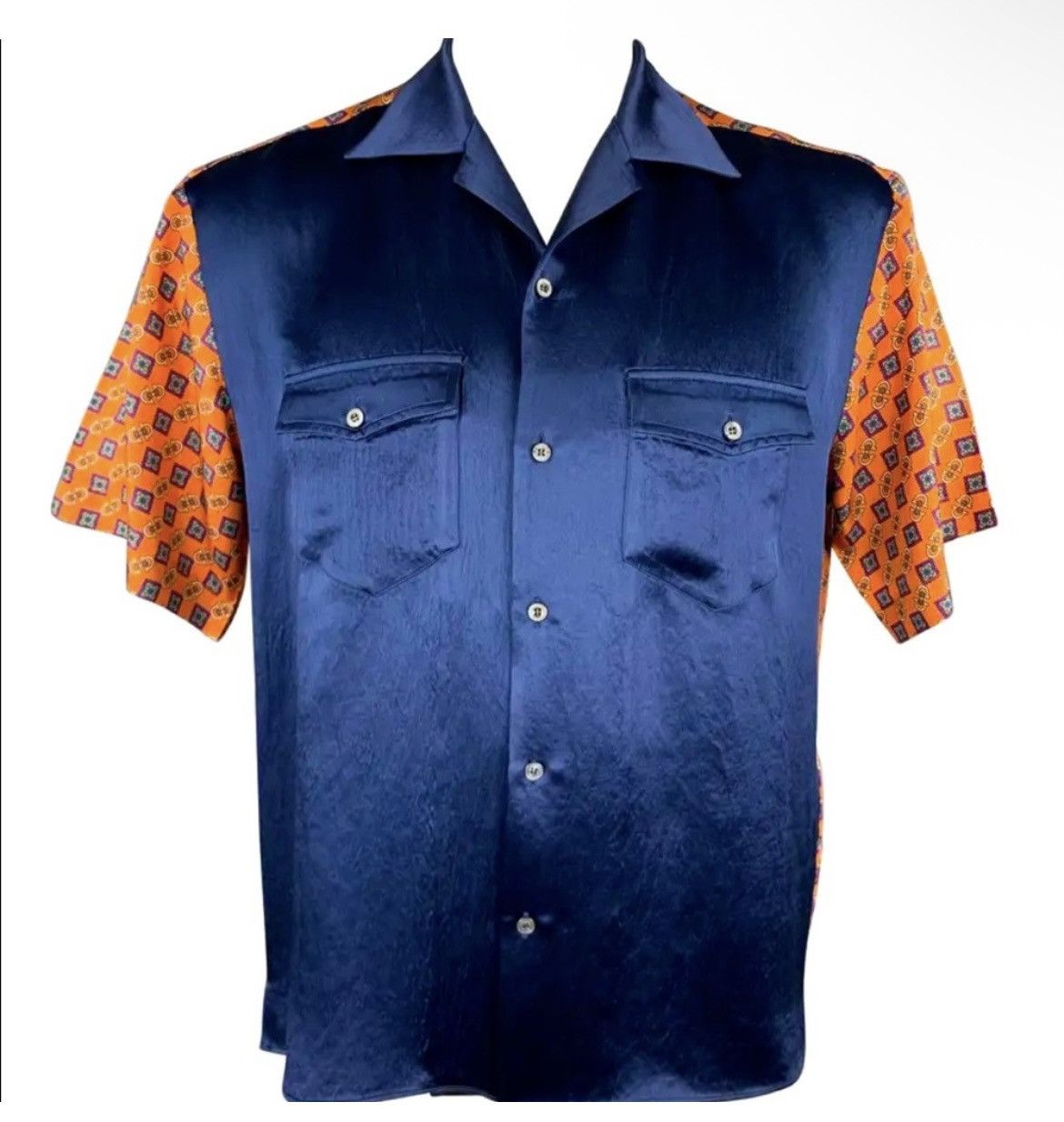 Gucci Gucci Men Silk & Acetate Navy Orange Shirt size IT 50 Size US M / EU 48-50 / 2 - 3 Thumbnail