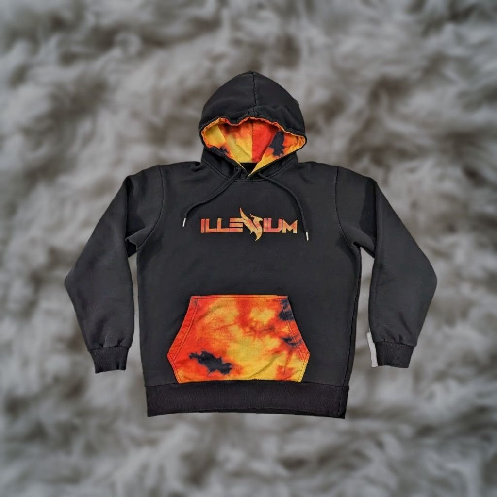 Illenium Hoodie Mens Large Flames Rave EDM Hoodie Pullover Graphic Print Logo Pockets Long Sleeve/ Multicolor L Mens