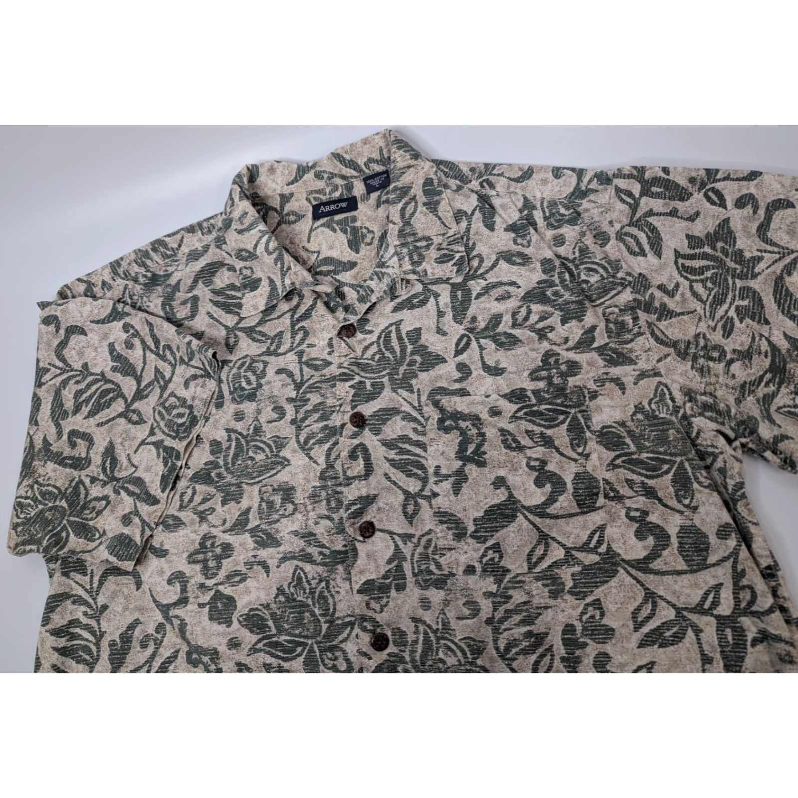 Arrow VINTAGE Arrow Button Shirt Men's L Green Hawaiian Camp Loop Collar Cotton Floral Size US L / EU 52-54 / 3 - 2 Thumbnail