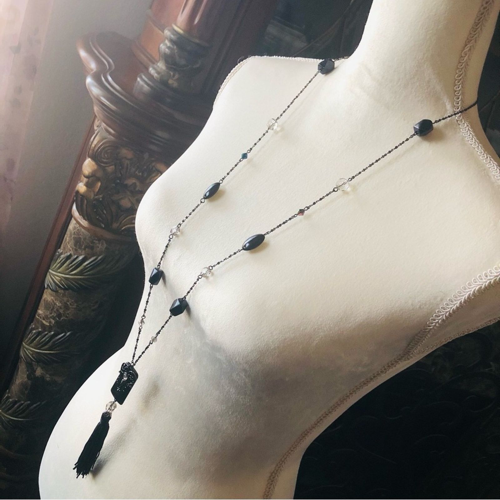 Vintage Vintage 90s black chrome beaded pendant necklace Size ONE SIZE - 3 Thumbnail