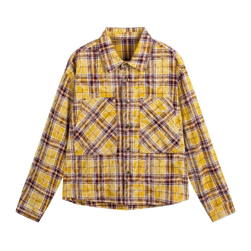 Pocket Plaid Long Sleeve Vintage Streetwear Shirt