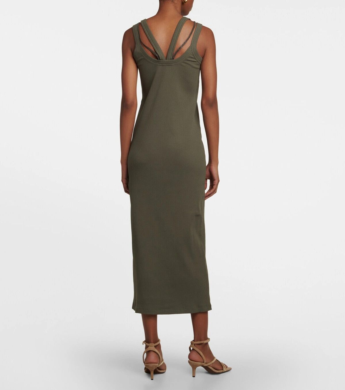 Brunello Cucinelli o1y0725 Midi Dress in Military Green Size L / US 10 / IT 46 - 5 Thumbnail