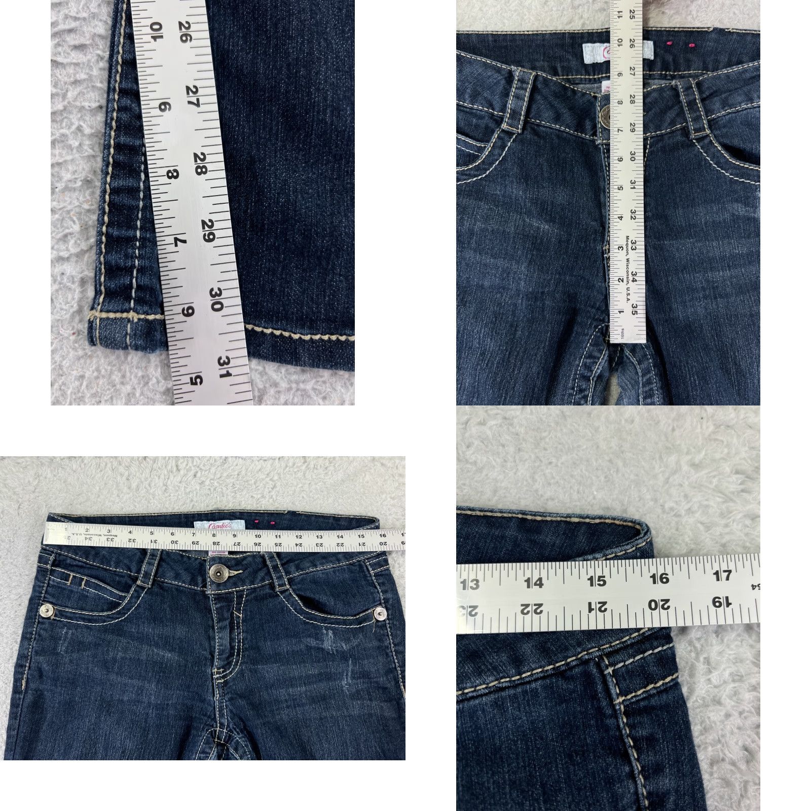 Vintage Candies Jeans Womens 9 Denim Flared Dark Wash 29x30.5 Blue Distressed 5-Pocket Zip Low Rise Regular 30.5in Inseam Vintage? Nolene Size 30" / US 8 / IT 44 - 8 Thumbnail