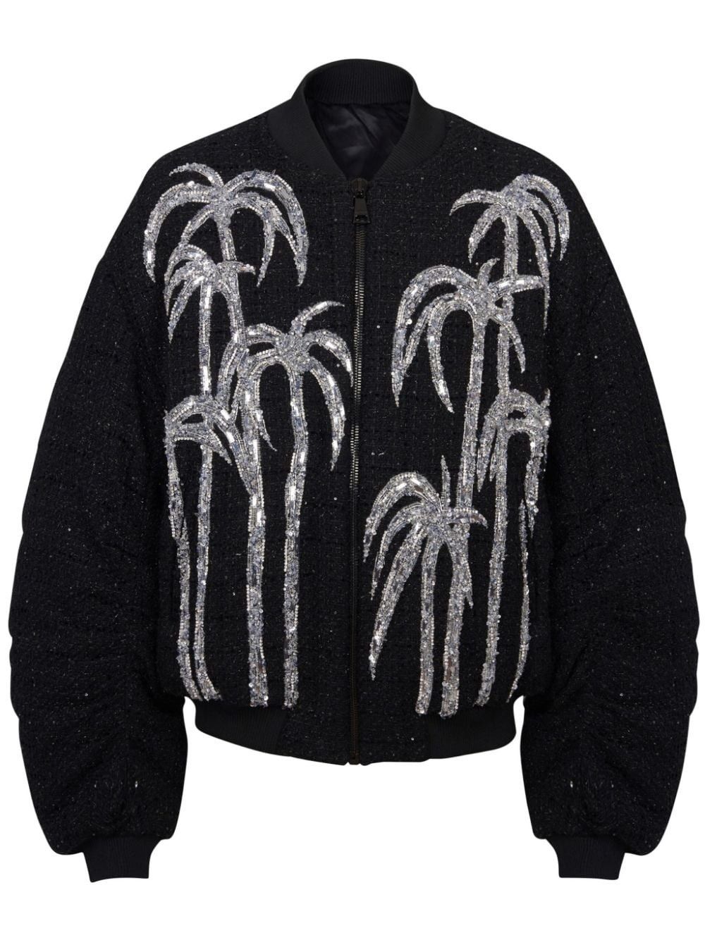 Balmain o1s1wg111025 Palm Tree Print Bomber Jacket in Black Size US L / EU 52-54 / 3 - 1 Thumbnail