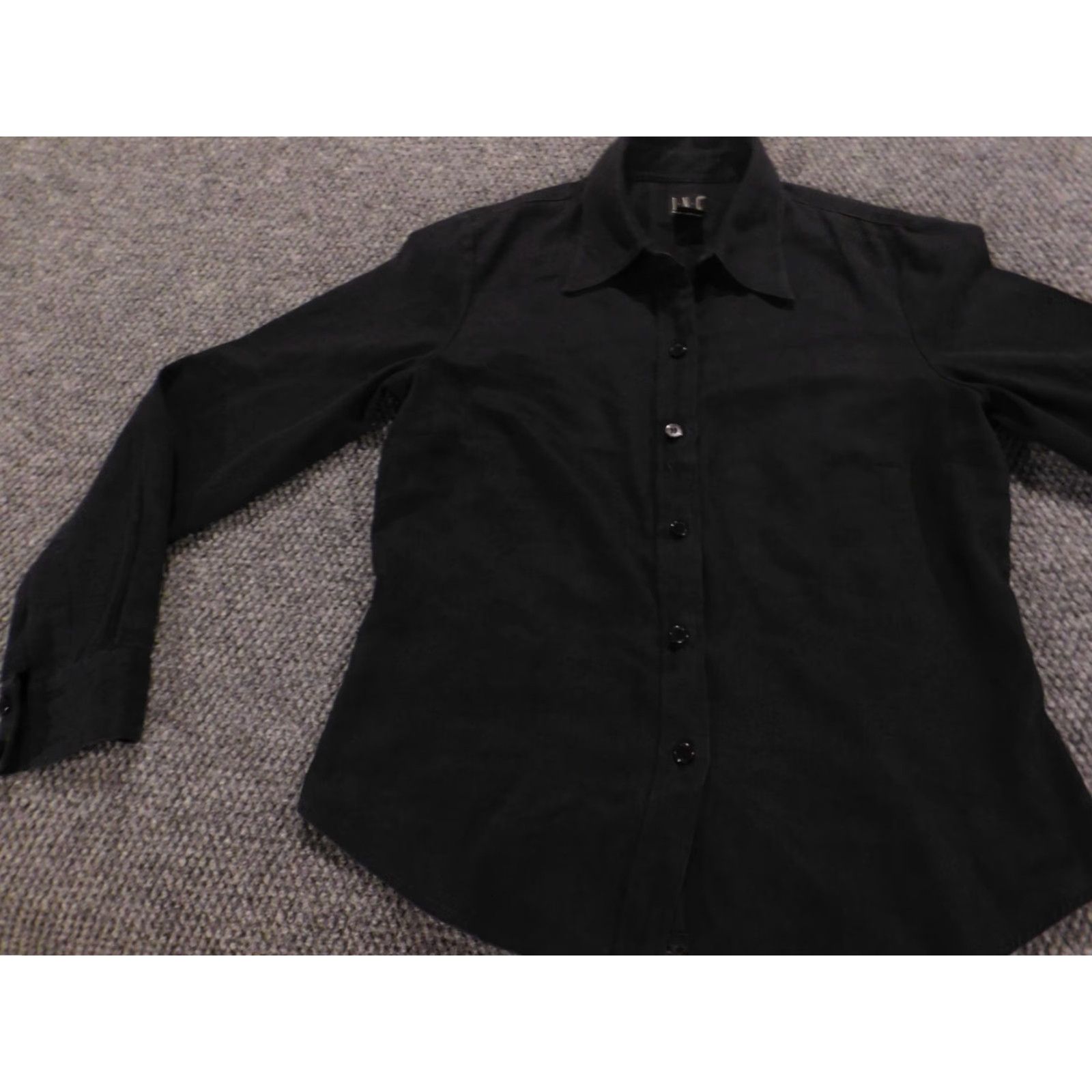 Vintage Inc International Concepts Womens Blouse Button-Up Black Velvet Pleated Long Sleeve Collar Down M Size M / US 6-8 / IT 42-44 - 3 Thumbnail