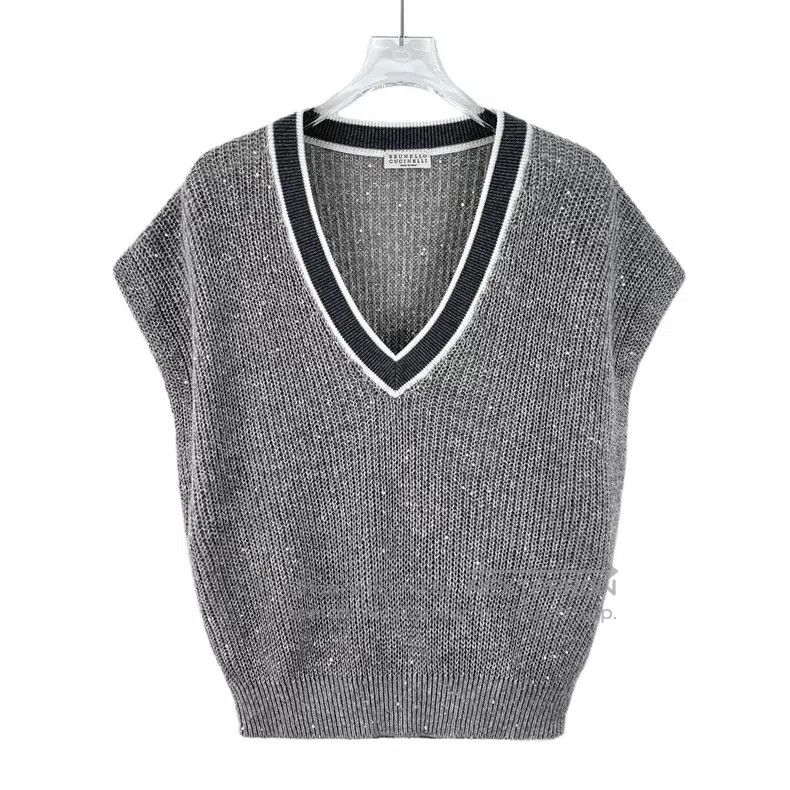 Brunello Cucinelli Brunello Cucinelli Gray Sequined Linen V-neck Sleeveless K Size M / US 6-8 / IT 42-44 - 1 Thumbnail