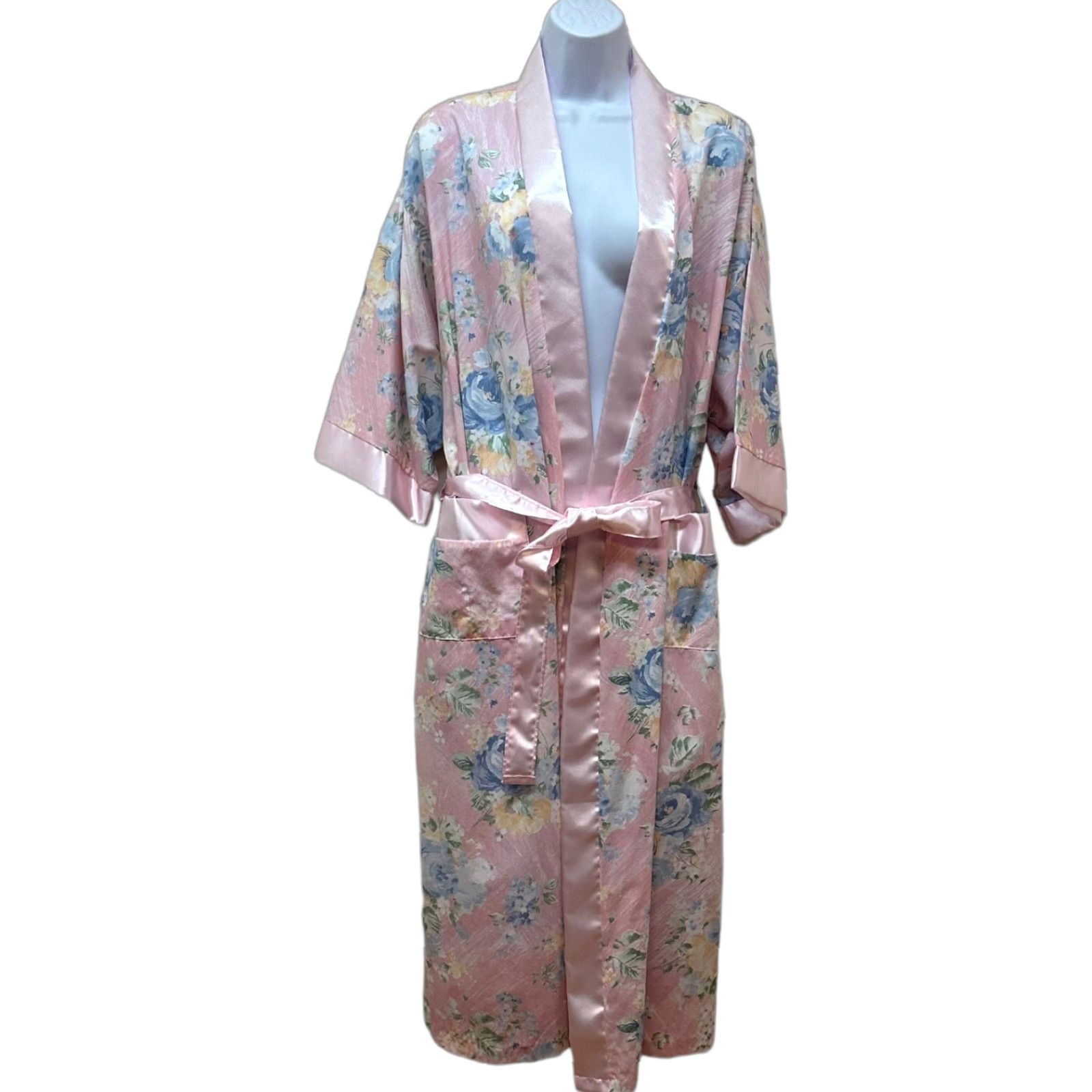 Vintage VINTAGE Art Deco Silky Satin Pretty Pink Romantic Floral Robe L Size Size ONE SIZE - 1 Thumbnail
