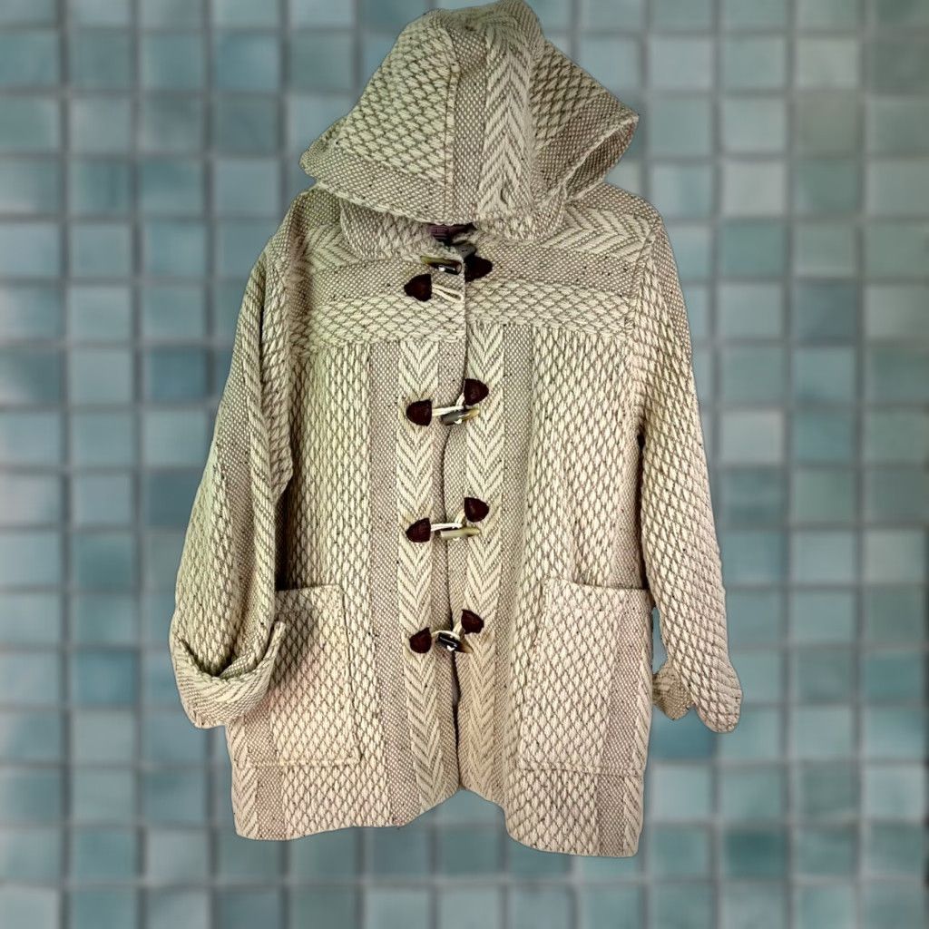 Vintage Weavers Irish Wool Hooded Jacket Womens Size L Ivory Geometric Classic Fall Winter Size L / US 10 / IT 46 - 1 Thumbnail