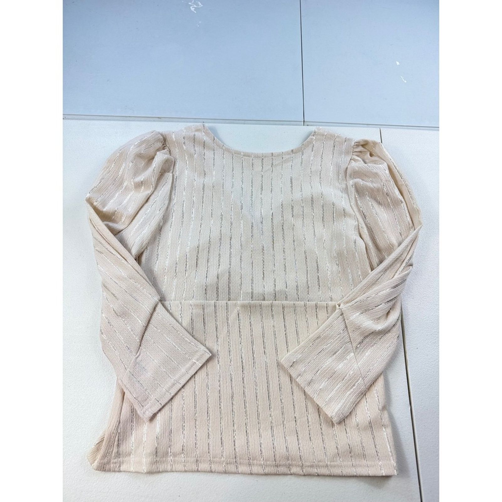 Other MINE Women's Size L Blouse Top‎ V-Neck Puff Sleeve Champag Size L / US 10 / IT 46 - 8 Thumbnail