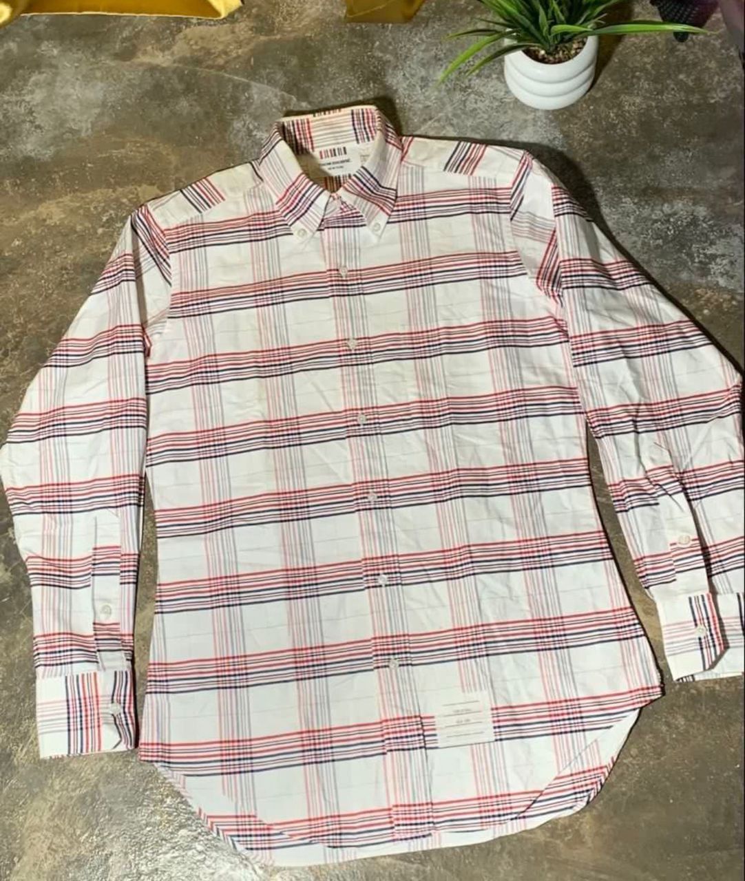 Thom Browne Thom Browne Red Tricolor Plaid Cotton BD Oxford Shirt Size 2 Size US M / EU 48-50 / 2 - 2 Thumbnail