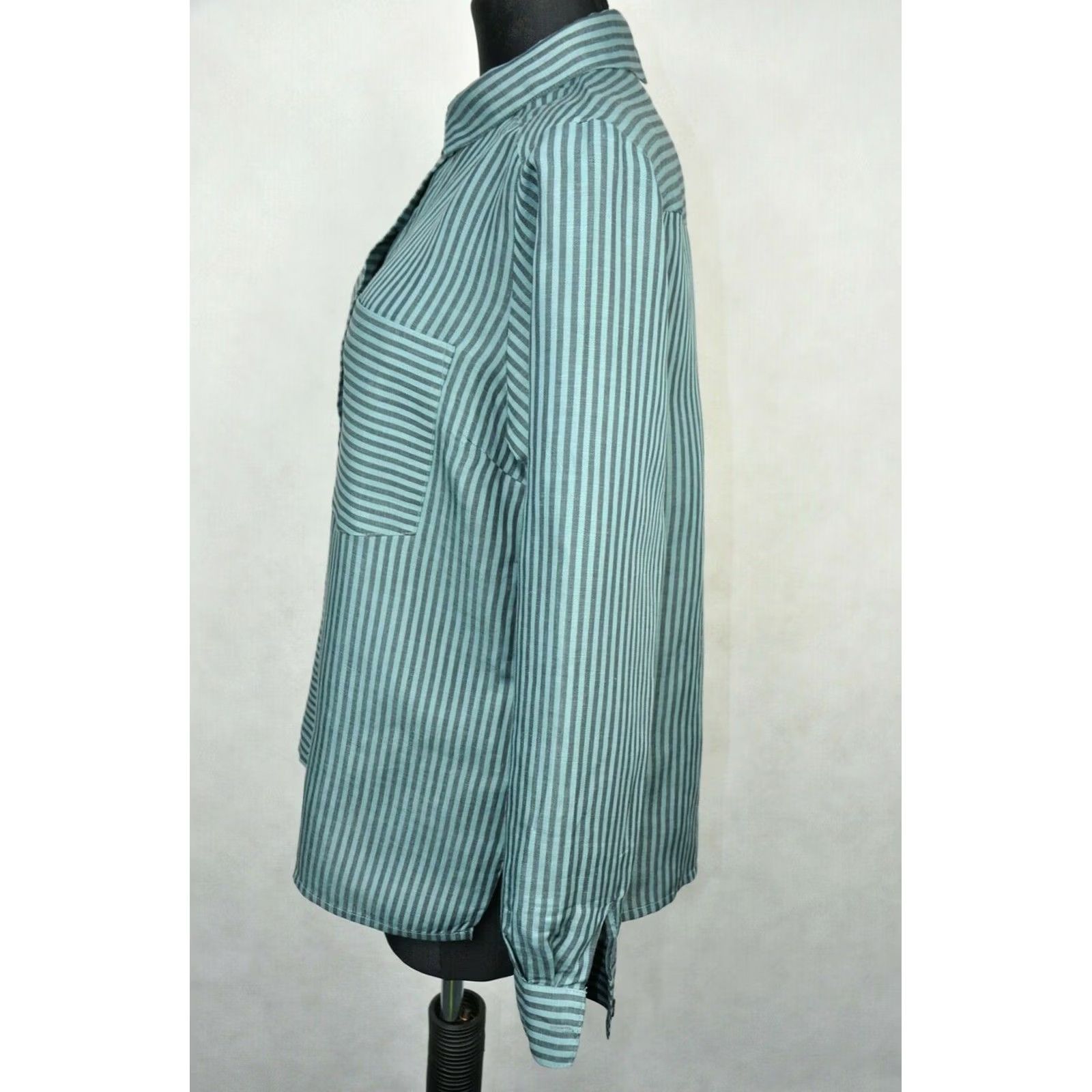 Vintage Gudrun Sjoden Shirt Striped Blue 50%Linen 50%Lyocell M Women Long Sleeve Collared Buttoned Vintage N/A Size M / US 6-8 / IT 42-44 - 5 Thumbnail