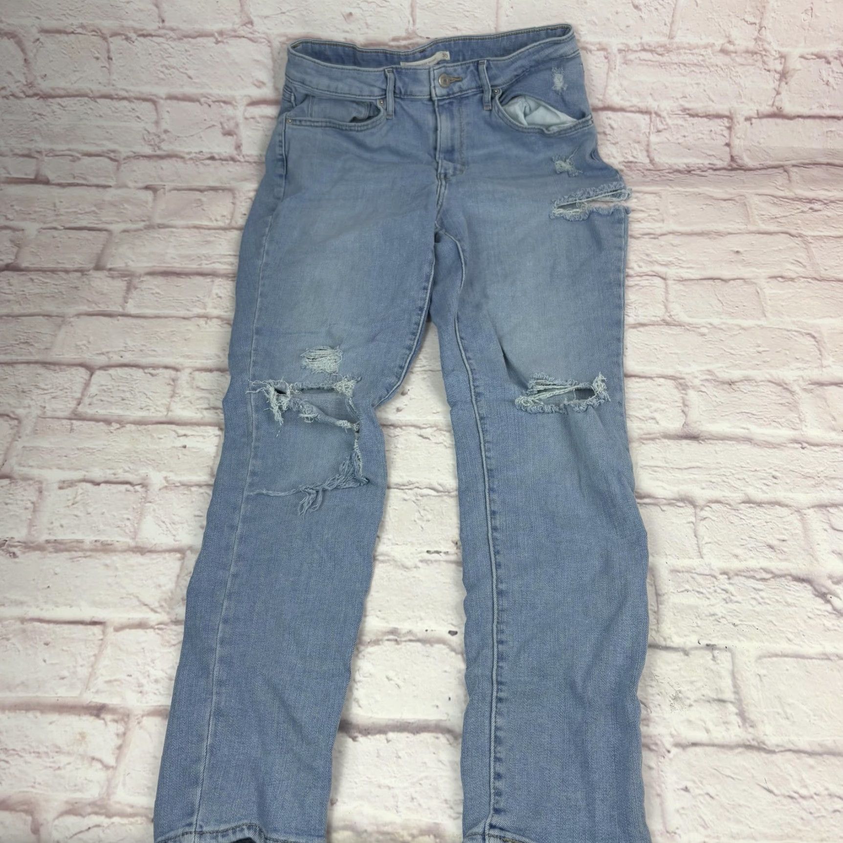 Levi's Levi's 721 High Rise Skinny Jeans Womens 30 Light Wash Blue Distressed Ripped Size 30" / US 8 / IT 44 - 5 Thumbnail