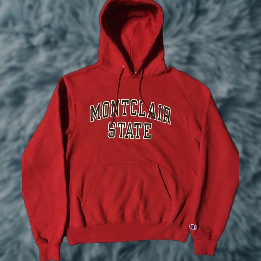 VINTAGE Champion Hoodie Montclair State University Red S Pullover Sweatshirt Men