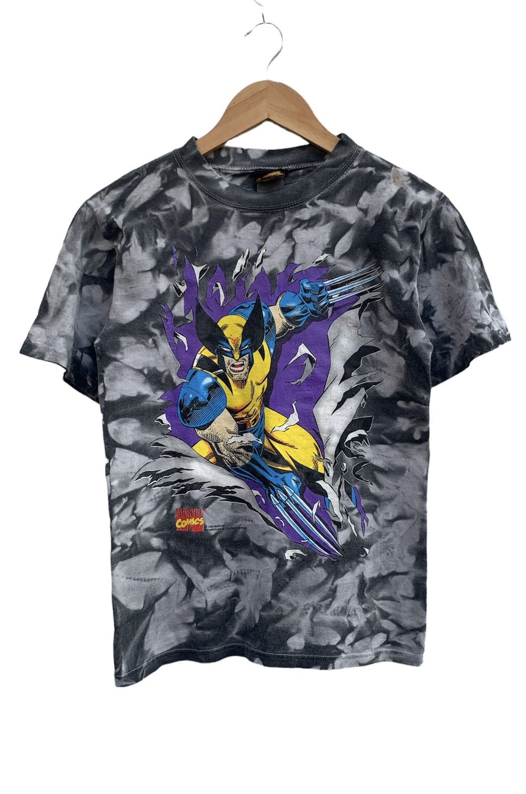 image of Rare Vintage 1995 Classic Heroes Wolverine Marvel T-Shirt in Tie/Dye, Men's (Size Small)
