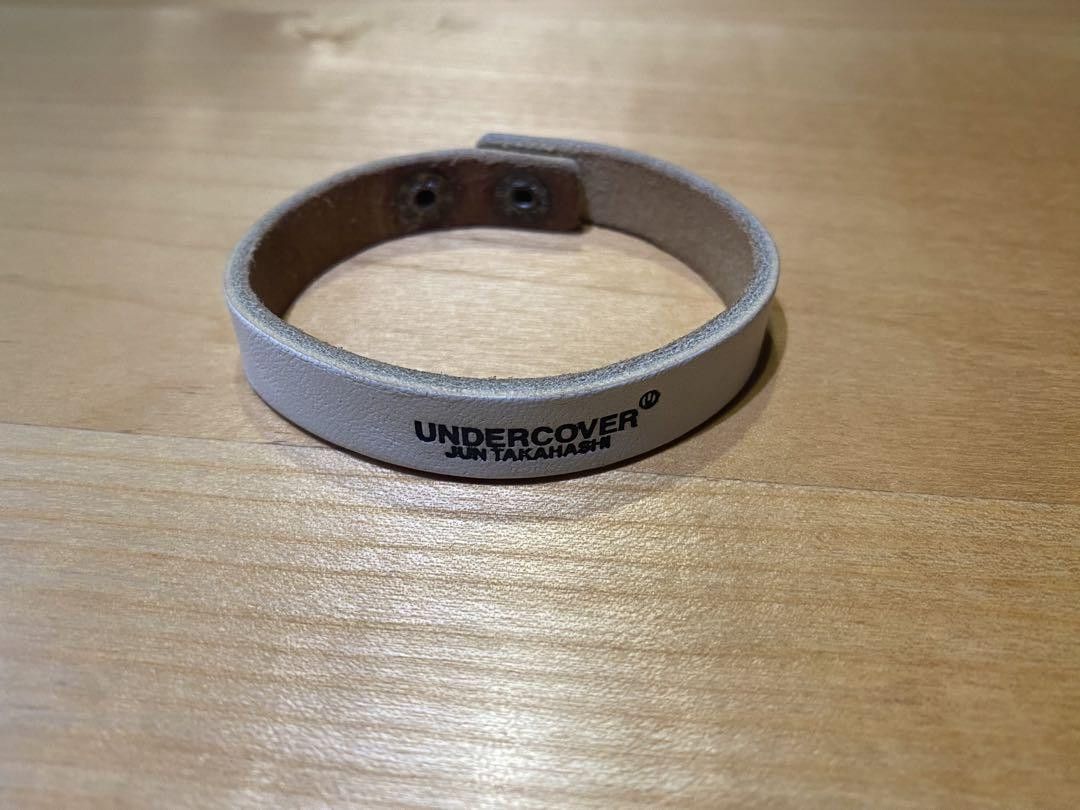 image of Undercover Leather Logo Bracelet in White, Men's