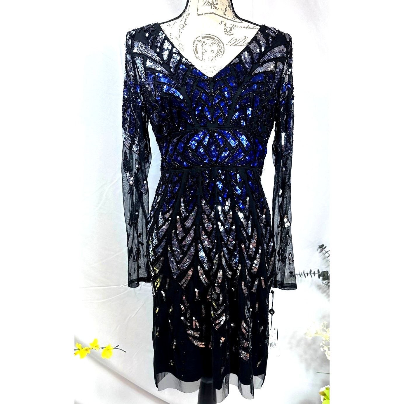 Adrianna Papell Adrianna Papell Lng Sleeve Beaded Sparkling Cocktail Dress 8 Size M / US 6-8 / IT 42-44 - 5 Thumbnail