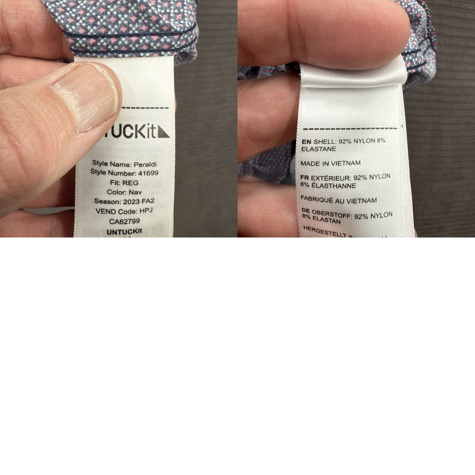 UNTUCKit UNTUCKit Shirt Men 3XL Nylon Long Sleeve Button Up Office Business Regular Fit Geometric Wool? (Correction: wool not in original) Size US XXL / EU 58 / 5 - 8 Thumbnail