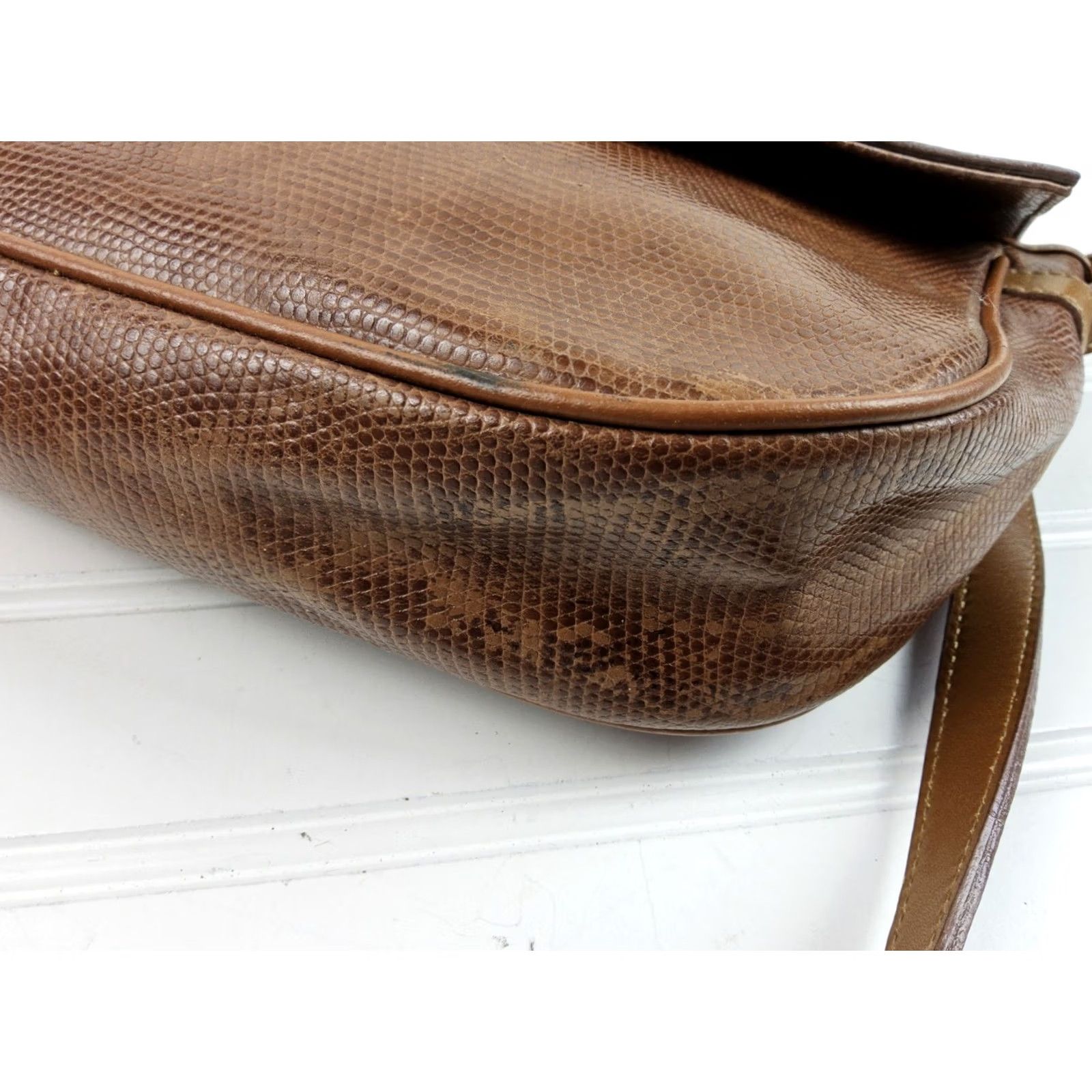 Vintage VINTAGE Nina Ricci Paris Snake Leather Shoulder Handbag Purse Womens Brown Leather Shoulder Bag 10x7.5x2 Size ONE SIZE - 6 Thumbnail