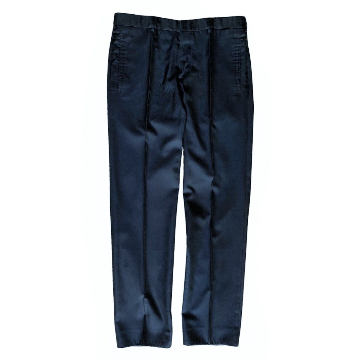 image of Prada Silk/wool Tonal Pinstriped Trousers Black With A Blue Tint in Black Blue, Men's (Size 33)