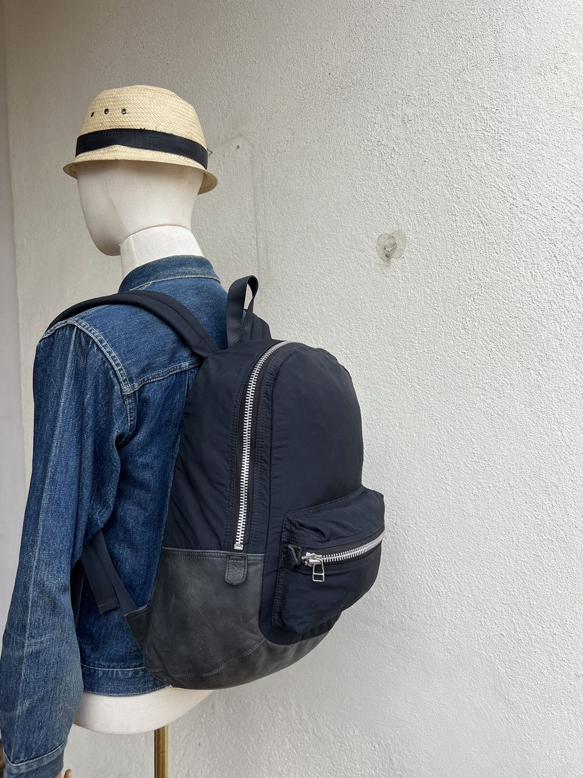 Leather Vintage Lounge Lizard Patina Leather Nylon Backpack Bag Size ONE SIZE - 3 Thumbnail