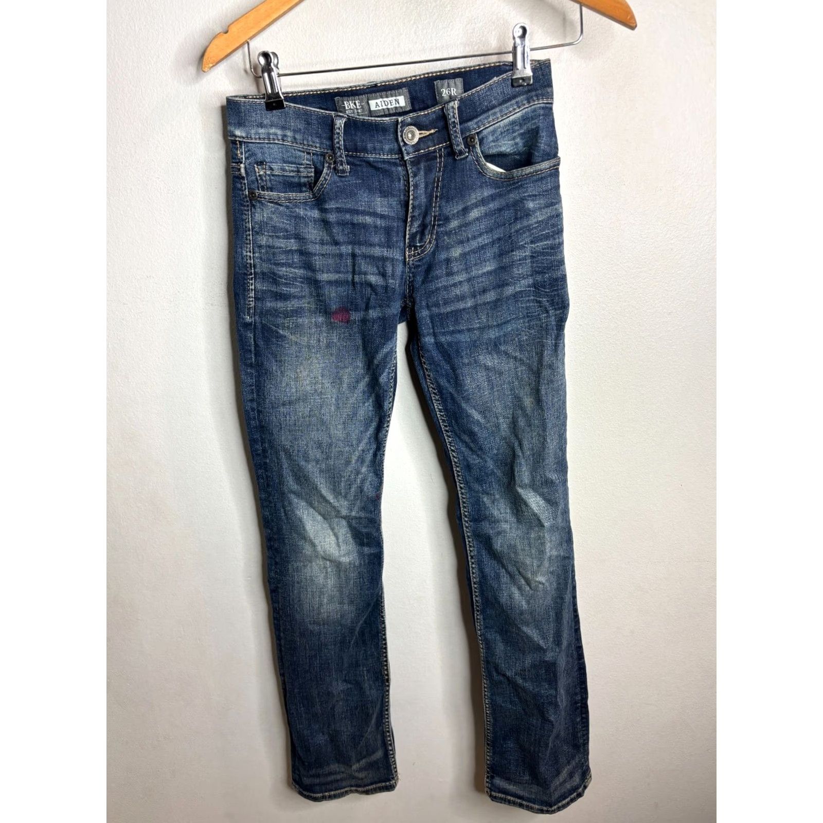 Vintage Buckle BKE Aiden Jeans Mens 26R Dark Wash Denim 5-Pocket Straight Distressed Western Modern Buckle Brand Buckle Bke Mens Jeans 26 Dark Blue Size US 26 / EU 42 - 4 Thumbnail