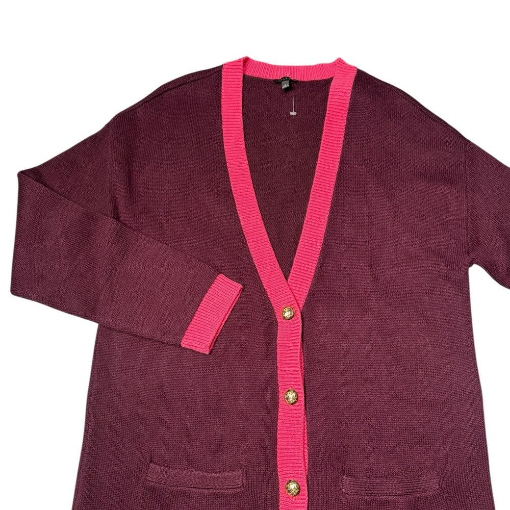 Talbots New Talbots V-Neck Tipped Cotton Burgundy Cardigan Size L Size L / US 10 / IT 46 - 4 Thumbnail