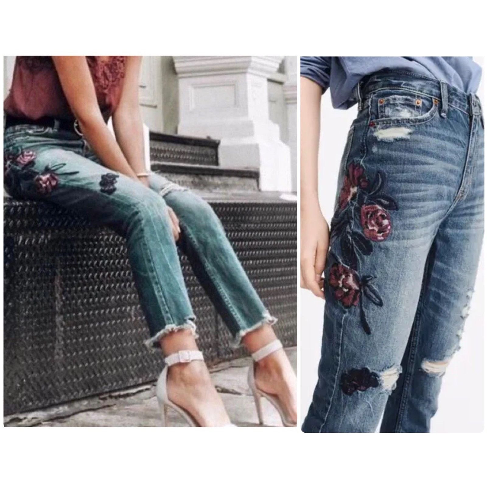 Abercrombie & Fitch ABERCROMBIE & FITCH 90s Annie Girlfriend Floral Jeans 26 Size 26" / US 2 / IT 38 - 1 Thumbnail