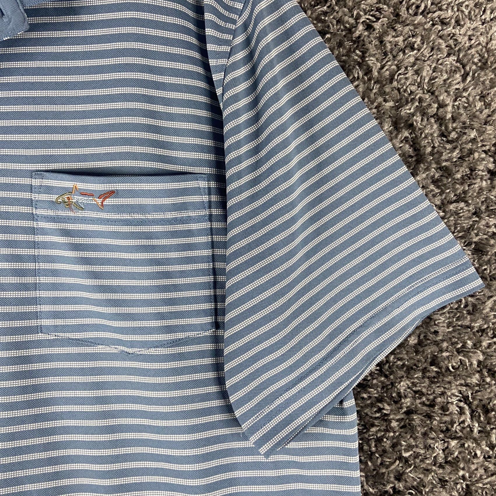 Vintage GREG NORMAN Play Dry Five Iron Polo Shirt Men M Blue Striped Polo M Mens Size US M / EU 48-50 / 2 - 5 Thumbnail