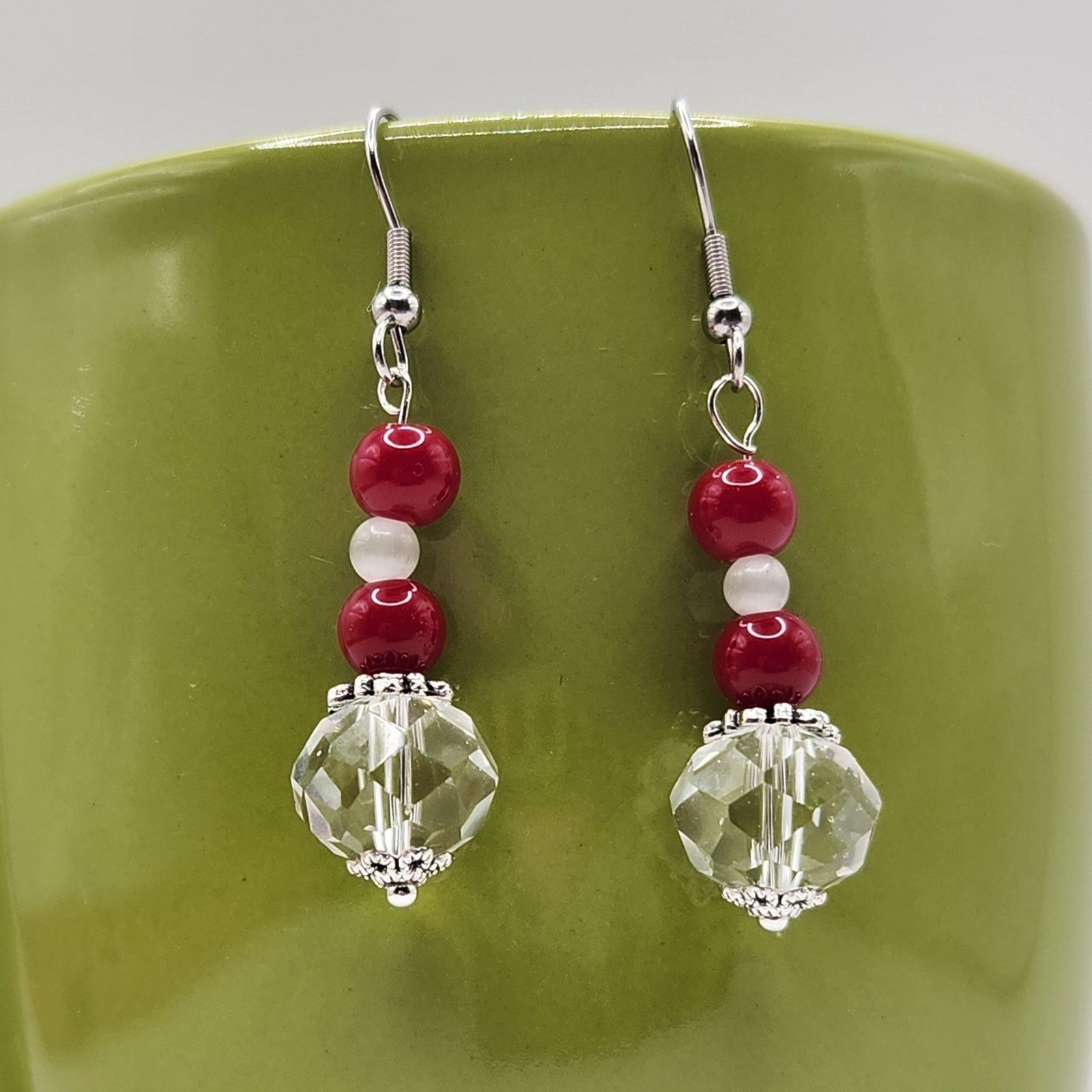 Other Handmade Earrings with Crystal, Red Coral, & Moonstone – 2" Size ONE SIZE - 9 Thumbnail