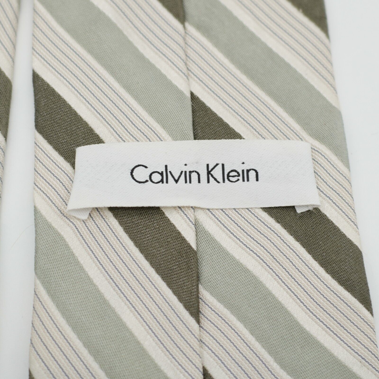 Calvin Klein Calvin Klein Green Brown Tan Striped Woven Silk Tie Size ONE SIZE - 3 Thumbnail