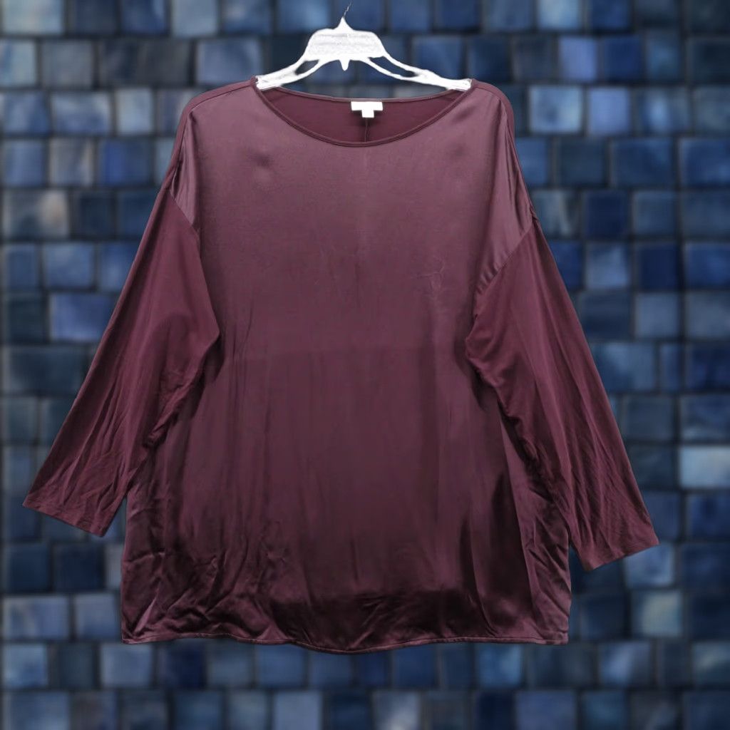 J. Jill J.Jill Womens 2X Burgundy Rayon Blend Long Sleeve Comfort Top Blouse Size XXL / US 16-18 / IT 52-54 - 1 Thumbnail