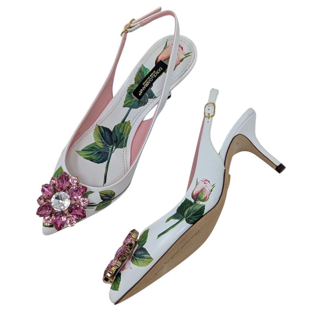 Dolce & Gabbana Dolce & Gabbana Jeweled Bellucci Floral Heels White Pink Size US 5 / IT 35 - 22 Thumbnail