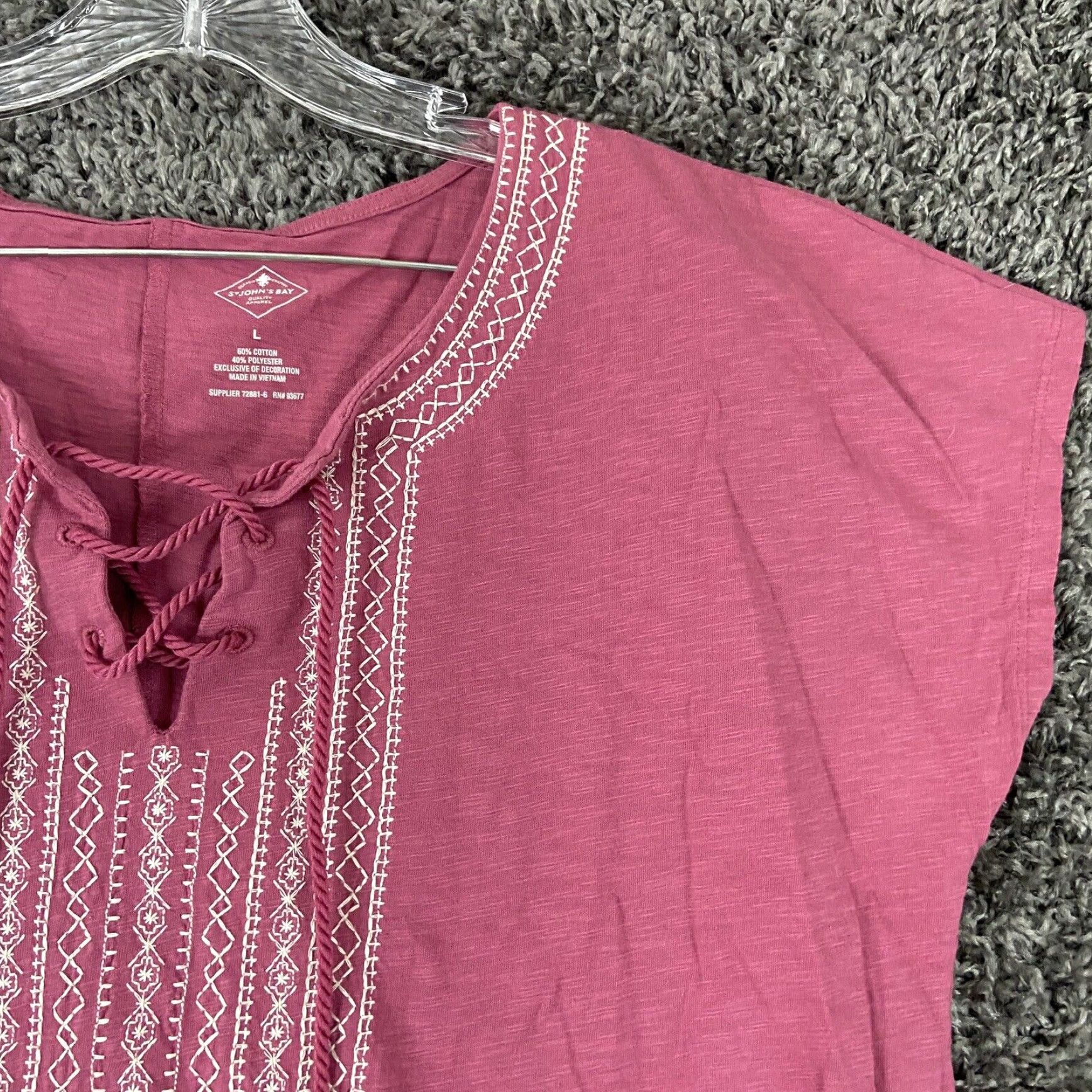 Vintage St John's Bay Women's Blouse Large Pink With Ties Embroidery Size L / US 10 / IT 46 - 4 Thumbnail